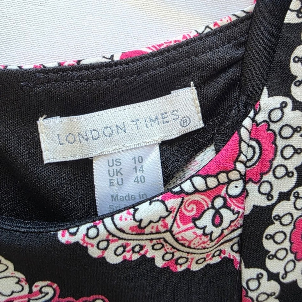 London Times Sheath Dress Womens 10 Pink Black Paisley Floral Boho Hippie Halter - Picture 6 of 7